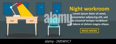 Night Workroom Banner horizontales Konzept. Flache Illustration des Nacht-Arbeitsraum Banner horizontalen Vektor-Konzept für Web-Design Stock Vektor