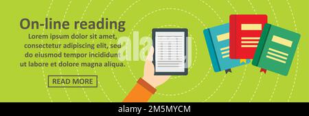 Online lesen Banner horizontale Konzept. Flache Abbildung: Online lesen Banner horizontale Vektor Konzept für Web Design Stock Vektor