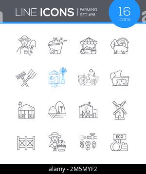 Ökologischer Landbau – Symbole im Liniendesign auf weißem Hintergrund Stock Vektor