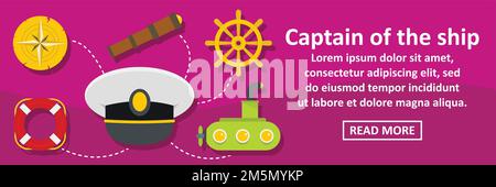 Kapitän des Schiffsbanners horizontales Konzept. Flache Illustration des Kapitäns des Schiffs Banner horizontalen Vektor-Konzept für Web-Design Stock Vektor