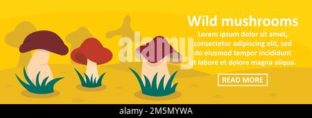 Wild Mushrooms Banner horizontales Konzept. Flache Illustration von Wildpilzen Banner horizontalen Vektor-Konzept für Web-Design Stock Vektor