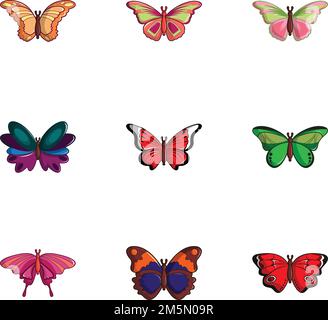 Schmetterling Icons Set. Flache Satz von 9 Schmetterling-Vektor-Icons für Web isoliert auf weißem Hintergrund Stock Vektor