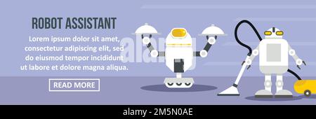 Roboter-Assistent Banner horizontales Konzept. Flache Darstellung des Roboter-Assistenten Banner horizontalen Vektor-Konzept für Web-Design Stock Vektor