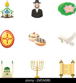 Religionssymbole eingestellt. Cartoon-Illustration von 9 Religion Vektor-Symbole für Web Stock Vektor