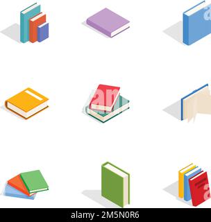 Symbole für Bücher eingestellt. Isometrische 3D-Illustration von 9 Büchern Vektorsymbole für das Web Stock Vektor