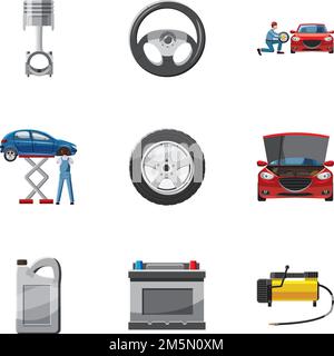 Symbole für die Reparatur der Maschine eingestellt. Cartoon-Illustration von 9 Reparatur-Maschine Vektor-Symbole für Web Stock Vektor