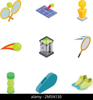 Symbole für Tennis-Attribute festgelegt. Isometrische 3D Illustration von 9 Tennis Attribute Vektor-Icons für Web Stock Vektor