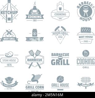 Barbecue Grill Logo Icons Set. Einfache Abbildung von 16 Grill Logo Vektor-Symbole für Web Stock Vektor