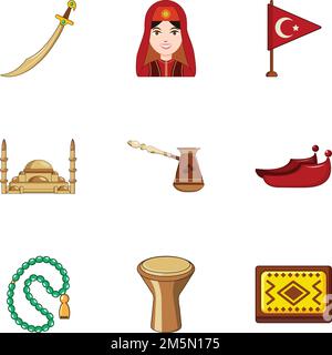 Türkei-Symbole gesetzt. Cartoon-Set von 9 türkei Vektor-Symbole für Web isoliert auf weißem Hintergrund Stock Vektor