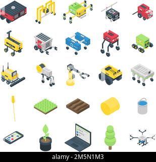 Symbole für Farmroboter eingestellt. Isometrischer Satz von Vektorsymbolen für Farmroboter für Webdesign isoliert auf weißem Hintergrund Stock Vektor