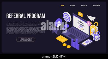 Banner für das Empfehlungsprogramm. Isometrische Illustration des Referral Program Vector Concept Banners für das Webdesign Stock Vektor