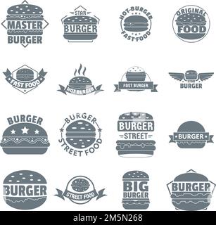 Symbole für das Burger-Logo. Einfache Illustration von 16 Burger Logo Vektor-Icons für Web Stock Vektor