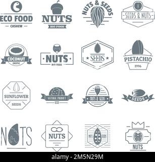 Symbole für NUTS Seeds Logo gesetzt. Einfache Illustration von 16 Nüssen Samen Logo Vektor-Symbole für Web Stock Vektor