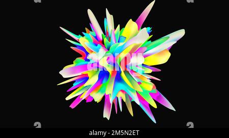 Abstrakte farbenfrohe Explosion von Malfarben auf schwarzem Hintergrund. Modernes Designelement, Zoomeffekt Stockfoto