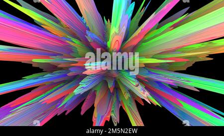 Abstrakte farbenfrohe Explosion von Malfarben auf schwarzem Hintergrund. Modernes Designelement, Zoomeffekt Stockfoto