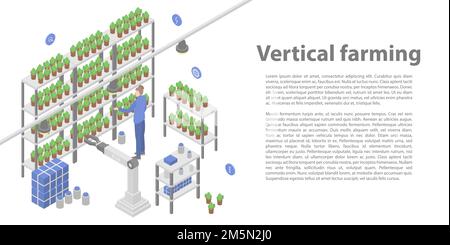 Banner für das Konzept der vertikalen Landwirtschaft. Isometrische Darstellung des vertikalen Farming-Vektor-Konzeptbanners für Webdesign Stock Vektor