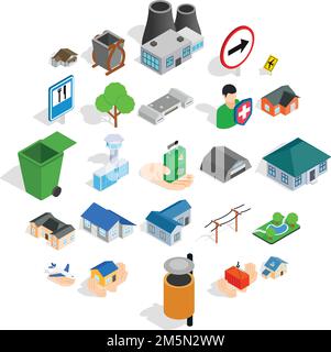 Gebäuden-Symbole einstellen. Isometrische Satz von 25 Gebäude Vektor-Icons für Web isoliert auf weißem Hintergrund Stock Vektor