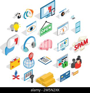 IT-Technologie-Symbole eingestellt. Isometrischer Satz von 25 Vektorsymbolen der IT-Technologie für das Web auf weißem Hintergrund isoliert Stock Vektor