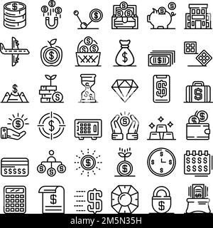 Millionär Symbole gesetzt. Umrisse der Millionär Vector Icons für Web Design auf weißem Hintergrund Stock Vektor