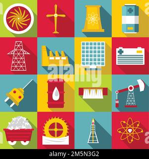 Energiequellen Symbole Symbole festgelegt. Flache Abbildung 16 Energie Quellen Symbole Vektor-Icons für web Stock Vektor