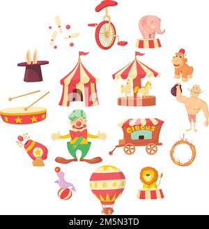 Circus icons set. Cartoon illustration of 16 circus vector icons for web Stock Vektor