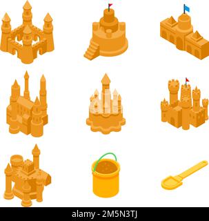 Schloss sand Symbole gesetzt. Isometrische Satz schloss sand Vector Icons für Web Design auf weißem Hintergrund Stock Vektor