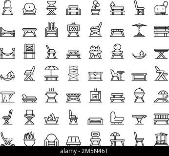 Gartenmöbel Symbole gesetzt. Umrisse gartenset Vector Icons für Web Design auf weißem Hintergrund Stock Vektor