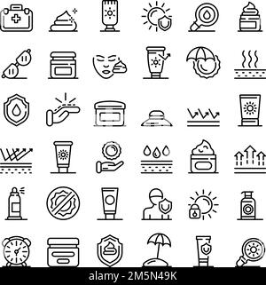 Uv-schutz Symbole gesetzt. Umrisse der UV-Schutz Vector Icons für Web Design auf weißem Hintergrund Stock Vektor