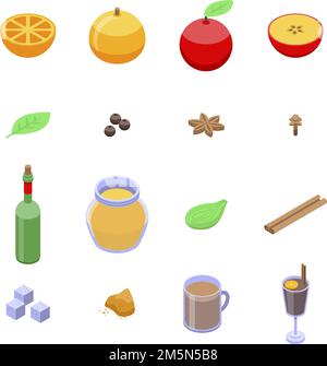 Glühwein Symbole gesetzt. Isometrische Satz von Glühwein Vector Icons für Web Design auf weißem Hintergrund Stock Vektor