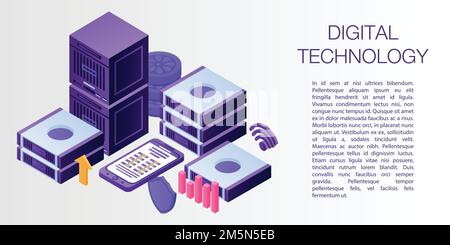 Digital Technology Concept Banner. Isometrische Darstellung des digitalen Technologie-Vektor-Konzept-Banners für Web-Design Stock Vektor