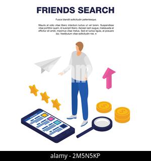 „Friends“-Suchkonzept-Banner. Isometrische Illustration von Freunden suchen Vektor Konzept Banner für Web-Design Stock Vektor