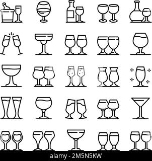 Wineglass-Symbole gesetzt. Skizzieren Sie eine Reihe von Wineglass-Vektorsymbolen für Webdesign isoliert auf weißem Hintergrund Stock Vektor