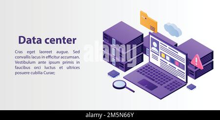 Banner für das Rechenzentrumskonzept. Isometrische Darstellung des Vektorkonzepts für Rechenzentren für das Webdesign Stock Vektor