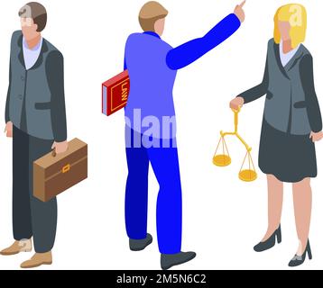 Rechtsanwaltssymbole eingestellt. Isometrischer Satz von Anwalt-Vektor-Symbolen für Web-Design isoliert auf weißem Hintergrund Stock Vektor