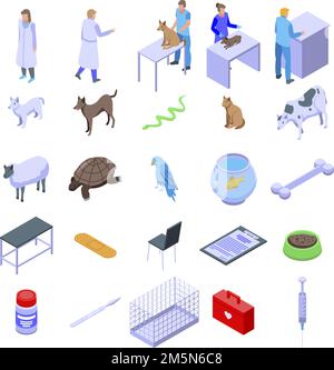 Tierarzt-Symbole eingestellt. Isometrischer Satz von Tierarzt-Vektor-Symbolen für Web-Design isoliert auf weißem Hintergrund Stock Vektor