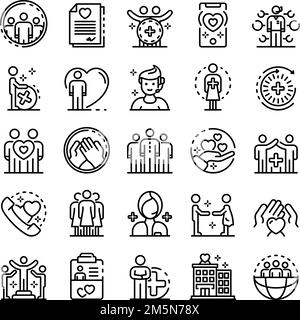 Symbole für soziale Dienste eingestellt. Skizzieren Sie eine Reihe von Social-Service-Vektorsymbolen für das Webdesign auf weißem Hintergrund Stock Vektor
