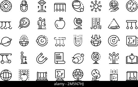 Newtons Tagessymbole eingestellt. Skizzieren Sie einen Satz von Newtons Tag-Vektor-Symbolen für Webdesign isoliert auf weißem Hintergrund Stock Vektor
