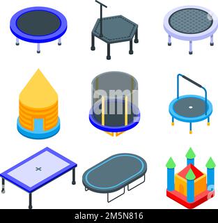 Trampolin-Symbole eingestellt. Isometrischer Satz von Trampolin-Vektorsymbolen für Webdesign isoliert auf weißem Hintergrund Stock Vektor