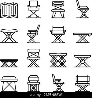 Faltbare Möbel Ikonen gesetzt. Skizzieren Sie eine Reihe von faltbaren Möbel Vektor-Icons für Web-Design isoliert auf weißem Hintergrund Stock Vektor