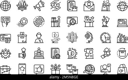 Symbole für Produktmanager festgelegt. Skizzieren Sie die Vektorsymbole des Produktmanagers für das Webdesign auf weißem Hintergrund Stock Vektor