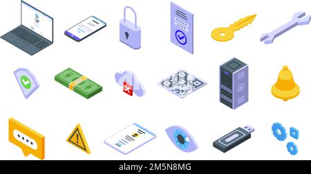 Symbole für die Multi-Faktor-Authentifizierung festgelegt. Isometrischer Satz von Vektorsymbolen für die Multi-Faktor-Authentifizierung für das Webdesign, isoliert auf weißem Hintergrund Stock Vektor