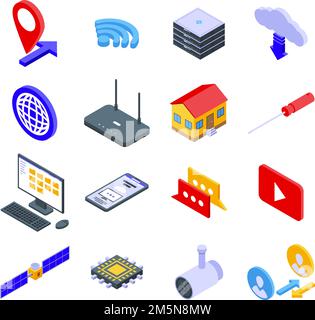 Symbole für den Remote-Zugriff eingestellt. Isometrischer Satz von Vektorsymbolen für den Fernzugriff für das Web-Design, isoliert auf weißem Hintergrund Stock Vektor