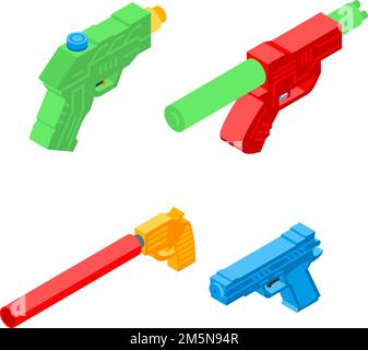 Symbole für Spritzpistole eingestellt. Isometrischer Satz von Vektorsymbolen für das Webdesign auf weißem Hintergrund isoliert Stock Vektor