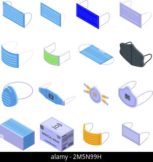 Symbole der medizinischen Maske festgelegt. Isometrischer Satz medizinischer Masken-Vektorsymbole für Web-Design isoliert auf weißem Hintergrund Stock Vektor