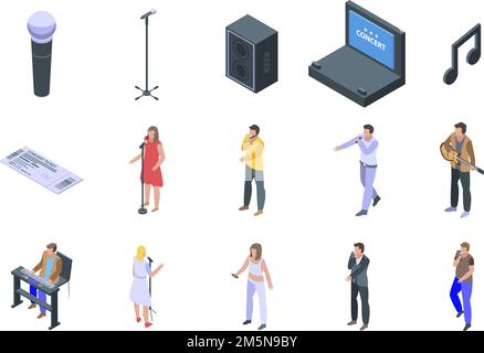 Singer Icons Set. Isometrischer Satz Singer-Vektorsymbole für Webdesign isoliert auf weißem Hintergrund Stock Vektor