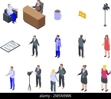 Symbole für TV-Moderatoren eingestellt. Isometrischer Satz von Vektorsymbolen für TV-Presenter für das Web-Design, isoliert auf weißem Hintergrund Stock Vektor