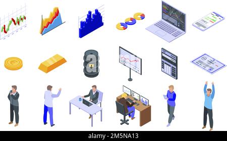 Händlersymbole festgelegt. Isometrischer Satz von Händlervektor-Symbolen für Webdesign isoliert auf weißem Hintergrund Stock Vektor