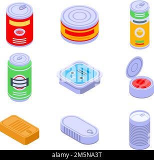 Tin-CAN-Symbole gesetzt. Isometrischer Satz von TIN-CAN-Vektorsymbolen für Webdesign auf weißem Hintergrund isoliert Stock Vektor