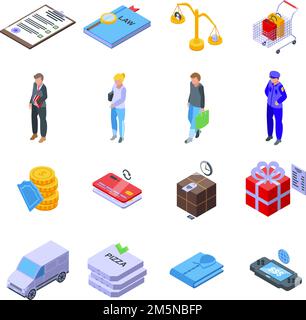Symbole für Verbraucherrechte eingestellt. Isometrischer Satz von Vektorsymbolen für Verbraucherrechte für Webdesigns, isoliert auf weißem Hintergrund Stock Vektor