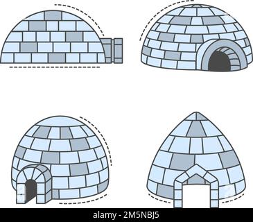 Iglo eskimo Icon Set. Skizzieren Sie einen Satz von Iglu-eskimo-Vektorsymbolen für Webdesign isoliert auf weißem Hintergrund Stock Vektor